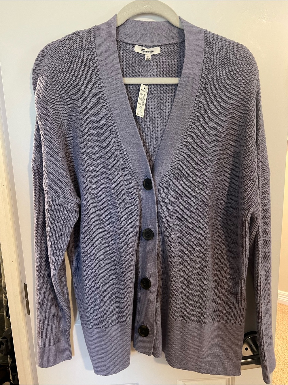 Madewell Lilac Button-Front Ribbed Cardigan